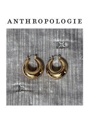 Anthropologie Polished Gold Crescent Hoop Earrings